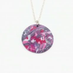 Flowers - handmade polymer clay round pendant in marbled pinks and purples 2 Flowers - handmade polymer clay round pendant in marbled pinks and purples 2