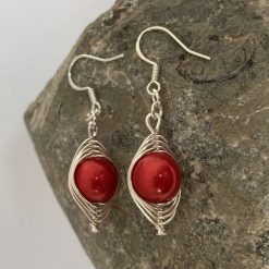 Red Herringbone Dangle Earrings 3 Red Herringbone Dangle Earrings 3