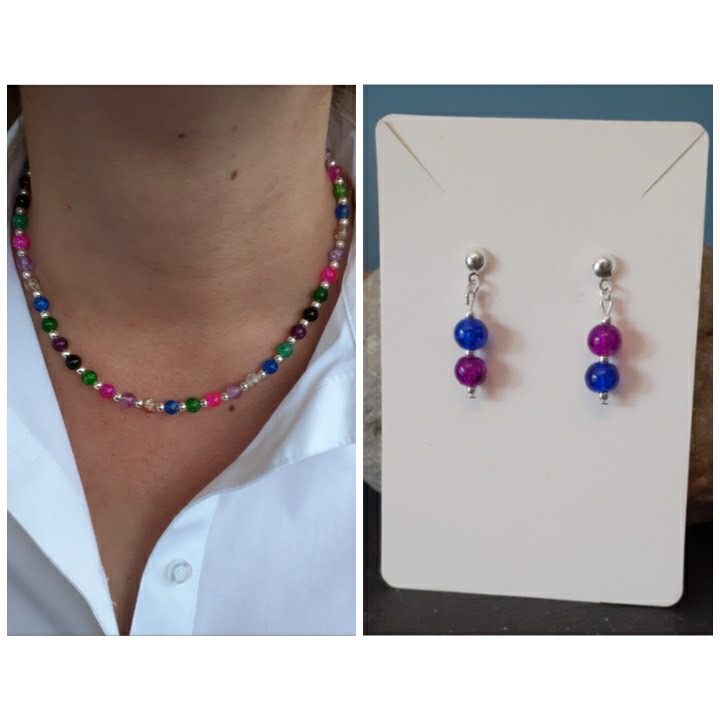 DA430005-74F5-4CE4-A9A8-112F38C7FA5E Multicoloured Glass Bead Necklace and Earrings Set 1
