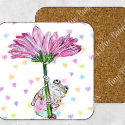 Frog and flower coaster pastel hearts background