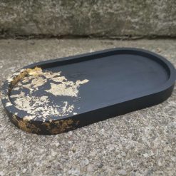 Black and Gold Jesmonite Trinket Tray / Candle Tray / Trinket Dish