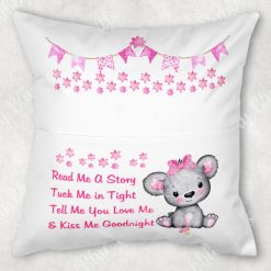 Pink bear book cushion