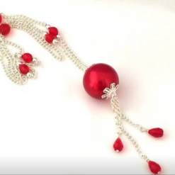 E - Large 28cm Pearlised Bead Pendant with Co-ordinating Dangly Swarovski Beads - Various Colours