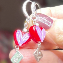E - Lampwork Heart Beads & Love Letter Sterling Silver Charm Earrings