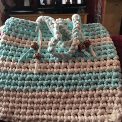 C- Handmade T shirt Yarn Crochet Bag with Handles And Beaded Dangles