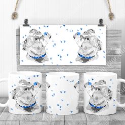 Blue hint of colour Staffy mug with blue hearts
