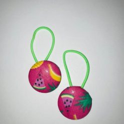 Handmade tropical fruit print button bobbles - pink, green & white 2 Handmade tropical fruit print button bobbles - pink, green & white 6