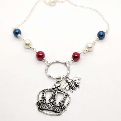 Pearly King. Coronation themed handcrafted necklace in red, white and blue glass pearls
