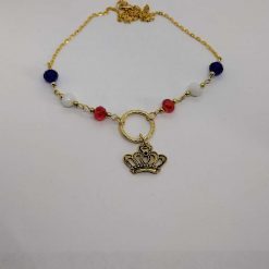 Gold coronation themed handcrafted necklace in red, white and blue 4