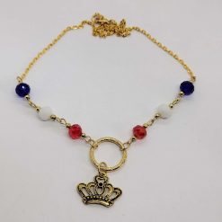 Gold coronation themed handcrafted necklace in red, white and blue 2