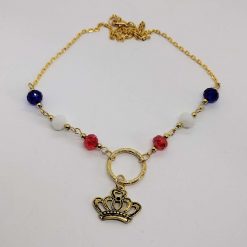 Gold coronation themed handcrafted necklace in red, white and blue