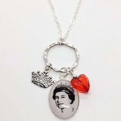 Your majesty. handcrafted necklace with the queen, a crown and heart pendant