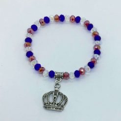 coronation themed handcrafted crown stretch bracelet in red, white and blue