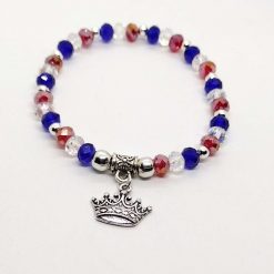 coronation themed crown stretch bracelet in red, white, blue and silver