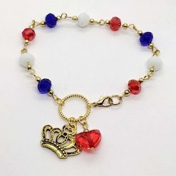 Gold coronation themed handcrafted bracelet in red, white and blue