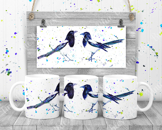 Magpies two for joy mug with choice of background Magpies two for joy mug with choice of background