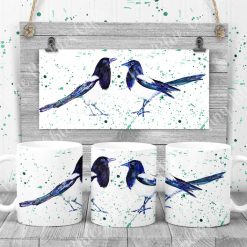 Magpies two for joy mug with choice of background 1 Magpies two for joy mug with choice of background 1