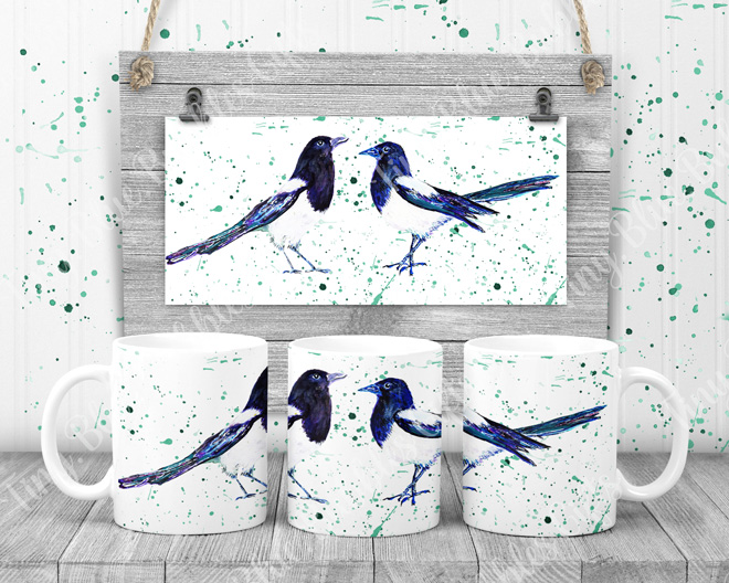 Magpies two for joy mug with choice of background Magpies two for joy mug with choice of background