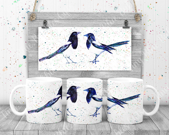 Magpies two for joy mug with choice of background Magpies two for joy mug with choice of background