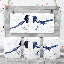 Magpies two for joy mug with choice of background