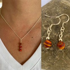 Orange Malachite Necklace and Earrings Set
