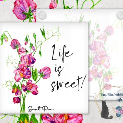 Sweet Pea glass coaster - choice of background
