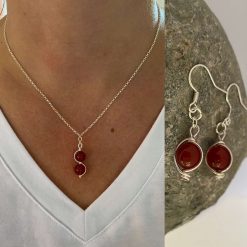 Red Gemstone Necklace and Earrings Set
