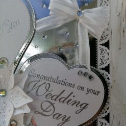 Luxury Handmade Keepsake Wedding Card - White & Silver, 8"x8" 'Congratulations on your wedding day, to both of you 2