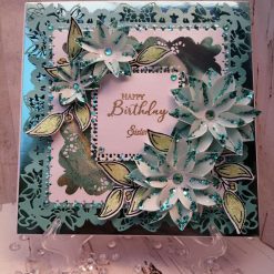 Luxury Handmade card - Teal, white & gold with Happy Birthday Sister sentiment and lots of sparkles