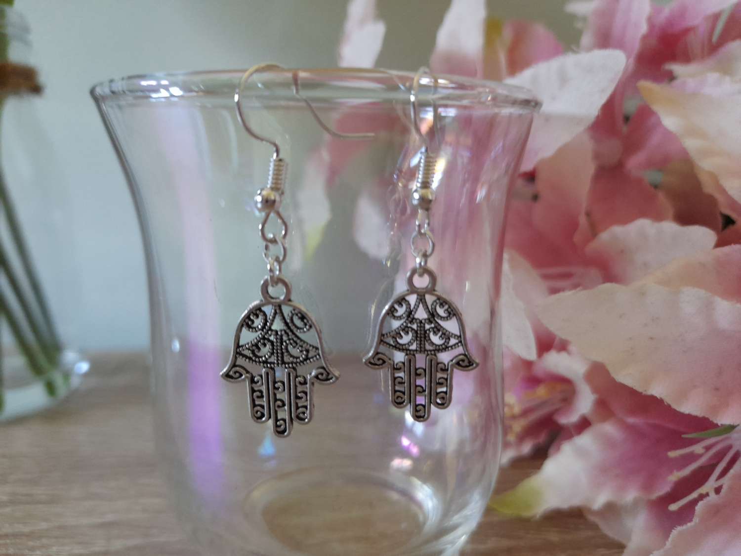 Handmade Tibetan Silver Hamsa Hand Earrings Handmade Tibetan Silver Hamsa Hand Earrings