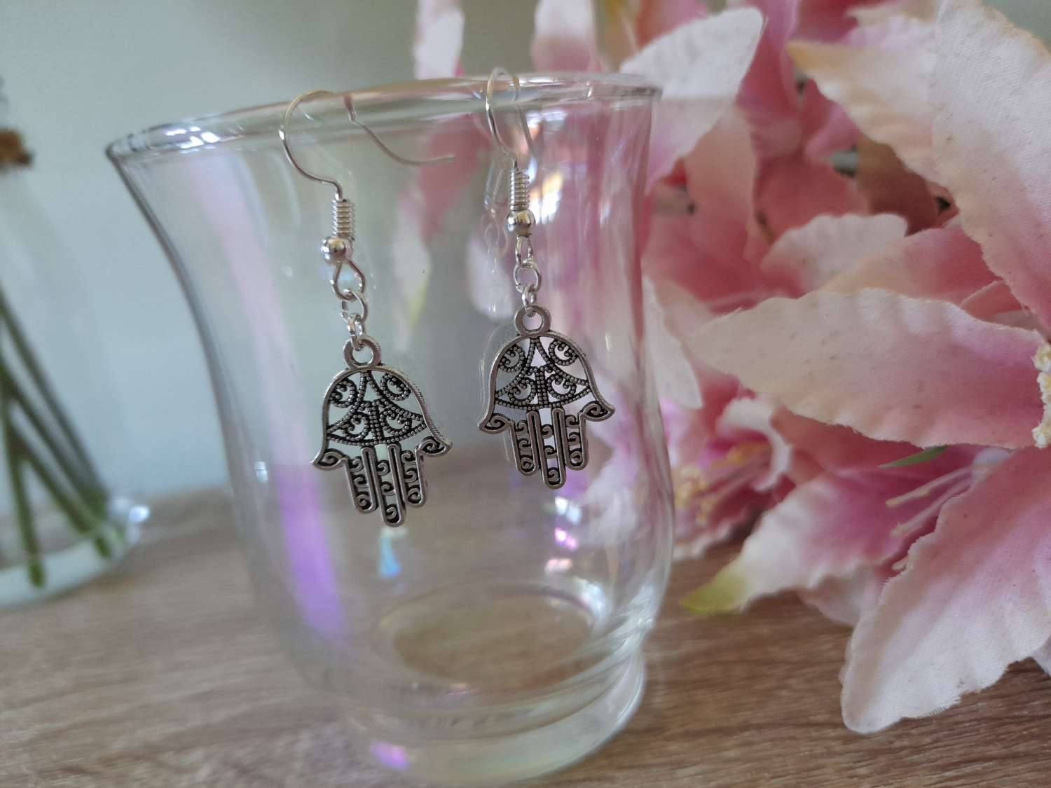 Handmade Tibetan Silver Hamsa Hand Earrings Handmade Tibetan Silver Hamsa Hand Earrings