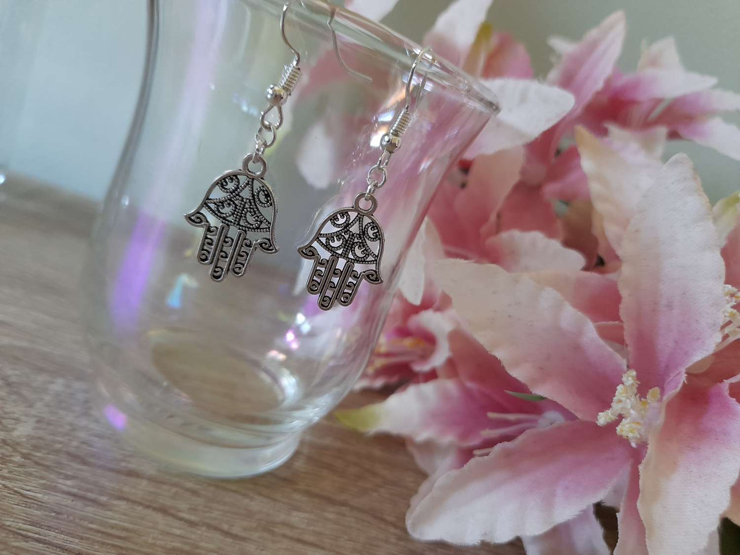 Handmade Tibetan Silver Hamsa Hand Earrings Handmade Tibetan Silver Hamsa Hand Earrings