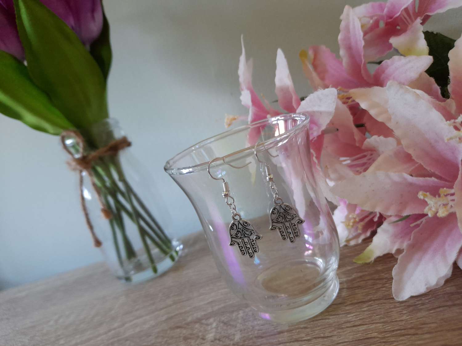 Handmade Tibetan Silver Hamsa Hand Earrings Handmade Tibetan Silver Hamsa Hand Earrings