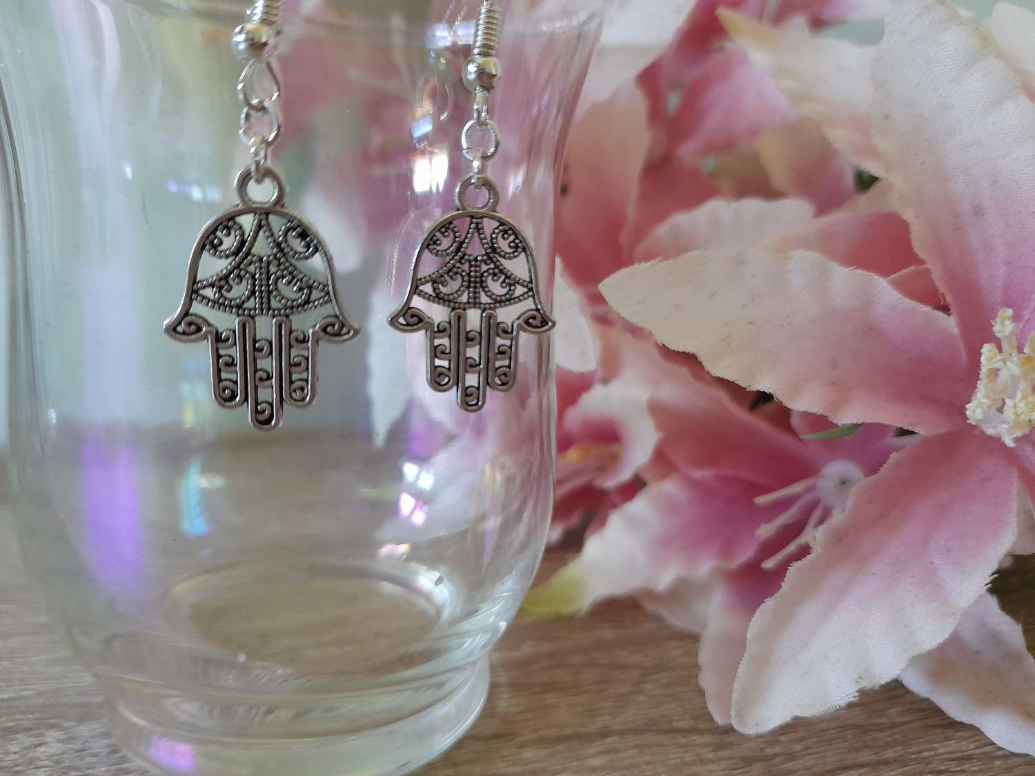 Handmade Tibetan Silver Hamsa Hand Earrings Handmade Tibetan Silver Hamsa Hand Earrings
