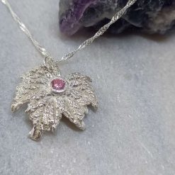 Unique silver leaf with pink cz stone with twisted sterling silver chain.❤️ 2 Unique silver leaf with pink cz stone with twisted sterling silver chain.❤️ 5