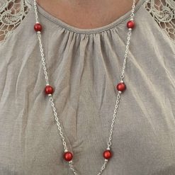 Long Red Beaded Necklace