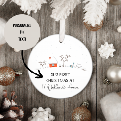 Ceramic hanging Christmas decoration, First Christmas in new home, New home gift, Hanging ornament with jute bag, Letterbox gift UK