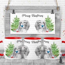 Christmas blue nose Spaniel and tree mug