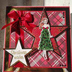 Luxury Handmade Christmas Card - Red Tartan & glamorous frills girl - Christmas Wishes