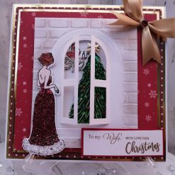 Luxury Handmade Christmas Card - Red & Gold To My Wife with Love this Christmas - window