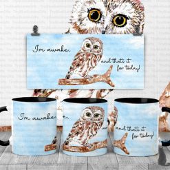 Owl on branch I'm awake mug