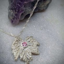 Unique silver leaf with pink cz stone with twisted sterling silver chain.❤️ 1 Unique silver leaf with pink cz stone with twisted sterling silver chain.❤️ 4