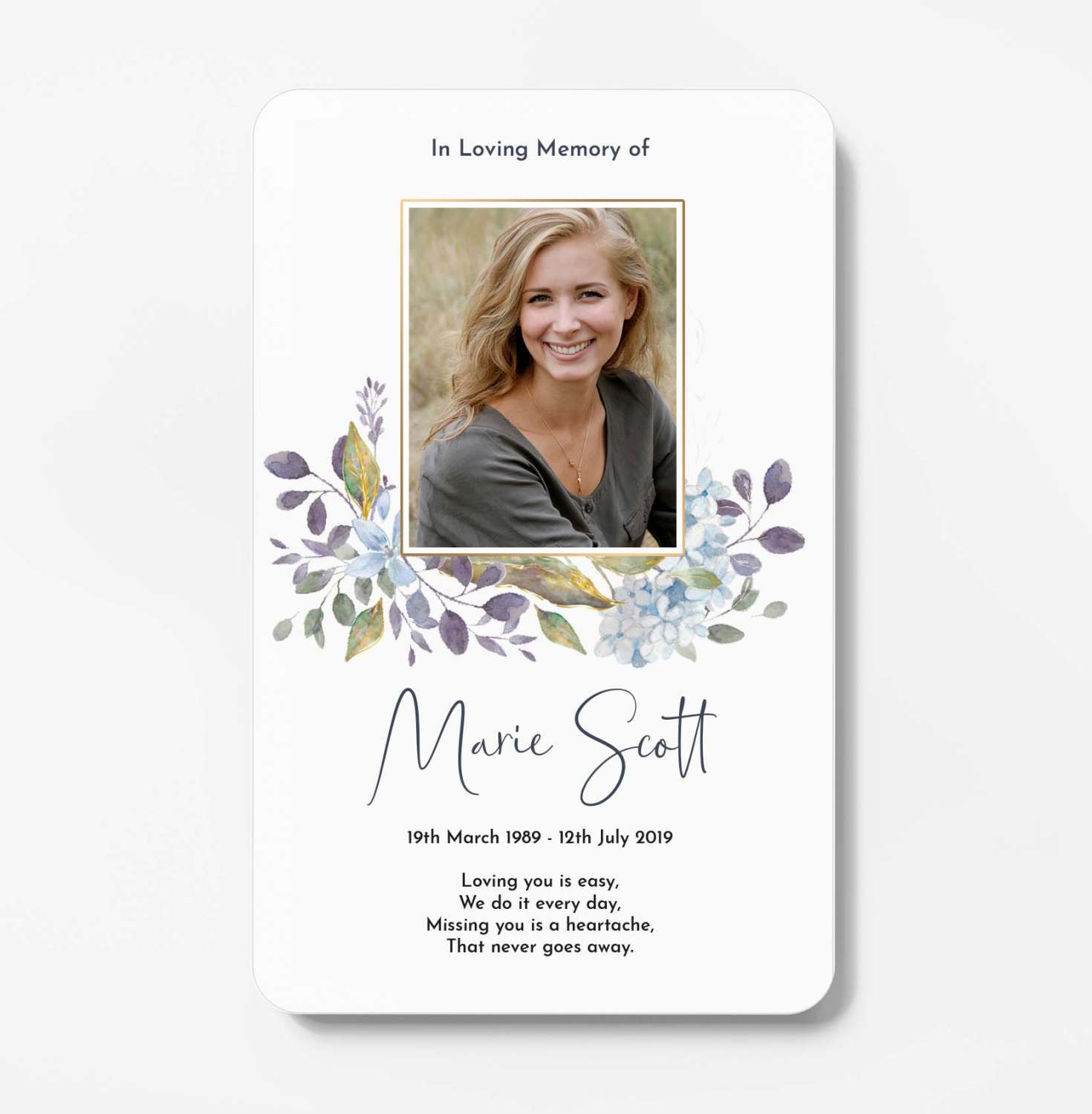 Personalised Plastic Memorial Card Funeral Memorial Card MadeMe