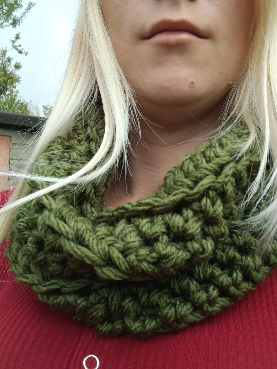 20220824_091153 Chunky Green Cowl, Crochet Neck Warmer 2