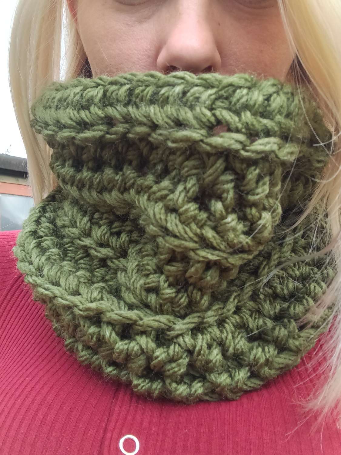 20220824_091206 Chunky Green Cowl, Crochet Neck Warmer 4