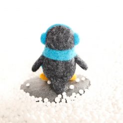 Needle Felted Ornament - Penguinli Blue Scarf & Earmuffs 3