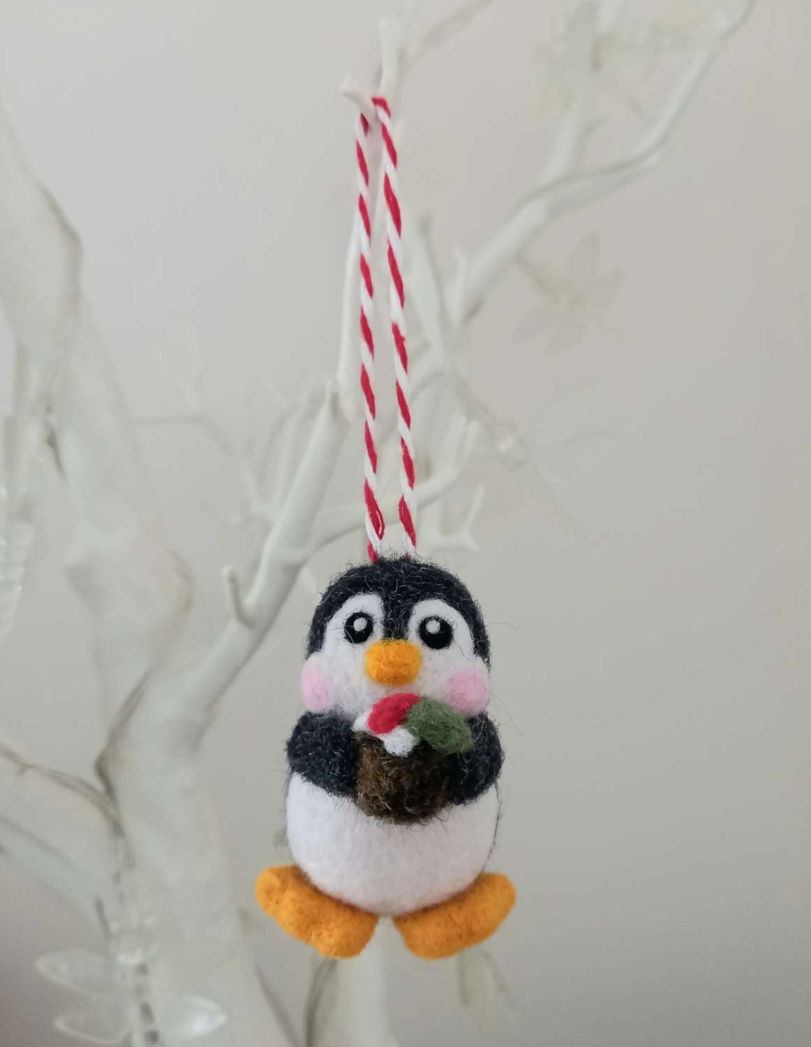 Needle Felted Ornament - Penguinli Blue Scarf & Earmuffs Needle Felted Ornament - Penguinli Blue Scarf & Earmuffs