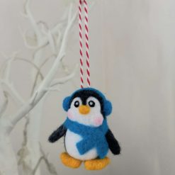 Needle Felted Ornament - Penguinli Blue Scarf & Earmuffs 4