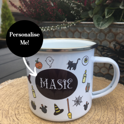 Kids halloween mug, Halloween gift for kids, Personalised halloween cup, Aluminium mug, Kids enamel mug, Personalised gift for boy girl