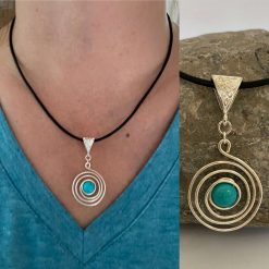 Spiral Pendant Necklace | Black Leather Pendant Necklace